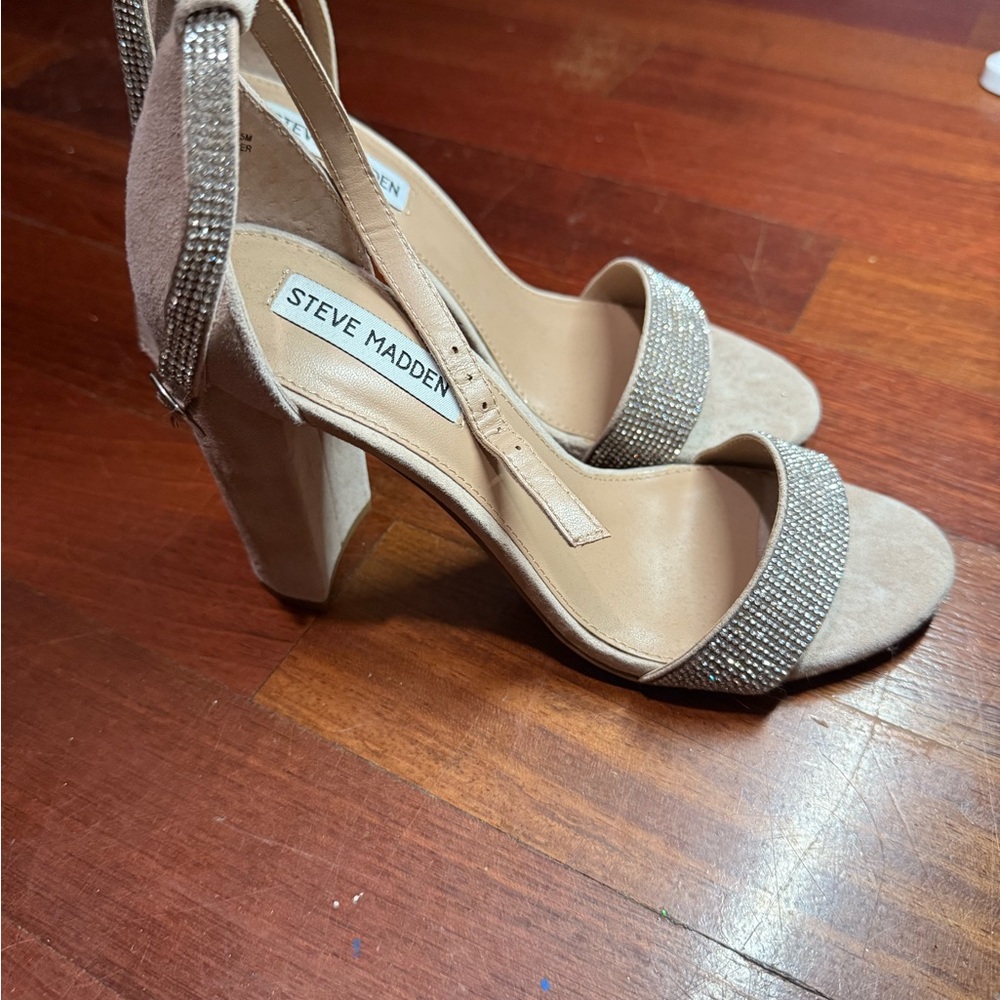 Steve Madden Nude Strappy Heels with Rhinestones